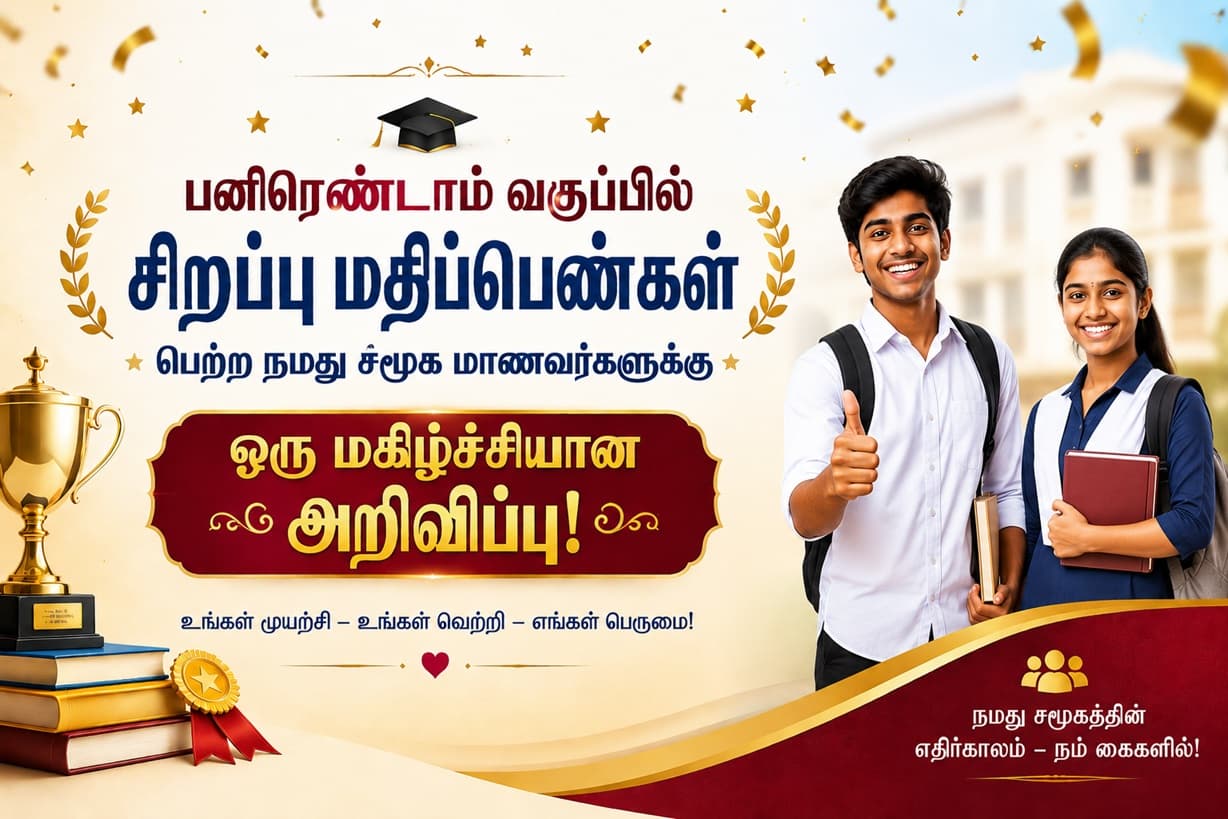 +2 ஆறுநாட்டு வேளாளர் மாணவ/மாணவிகளுக்கு ஒரு மகிழ்ச்சியான அறிவிப்பு!